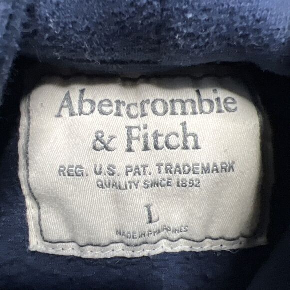 Abercrombie & Fitch Womens Logo Spell Out Cropped Hoodie Large Navy Blue READ - Picture 2 of 9